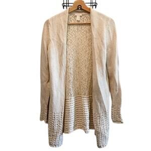 Chico's 1 Sz M Longline Lace Back Long Duster Sweater Cardigan Jacket Lattice